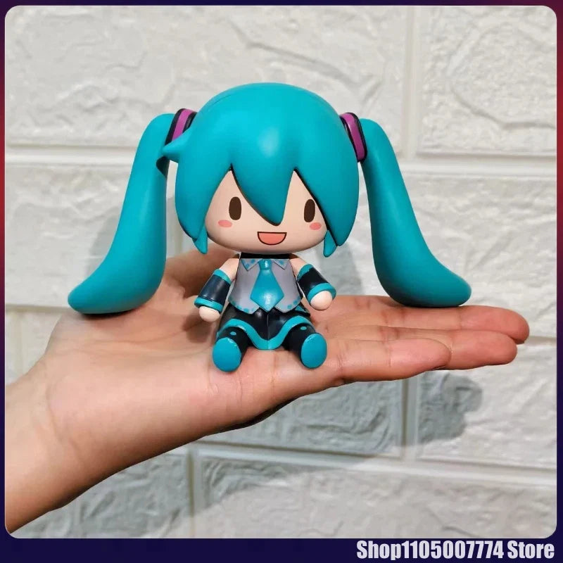 Kawaii Hatsune Miku Fufu Cute Q Version Sitting Double Expression Desktop Doll Handmade Case Decoration Toy Figures Collection