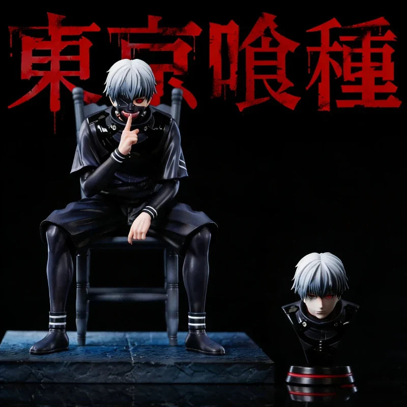 20cm Ken Kaneki Sitting Figure Tokyo Ghoul GK Replaceable Double Head Double Arms Statue With Base Anime Model Toy Deco Boy Gift