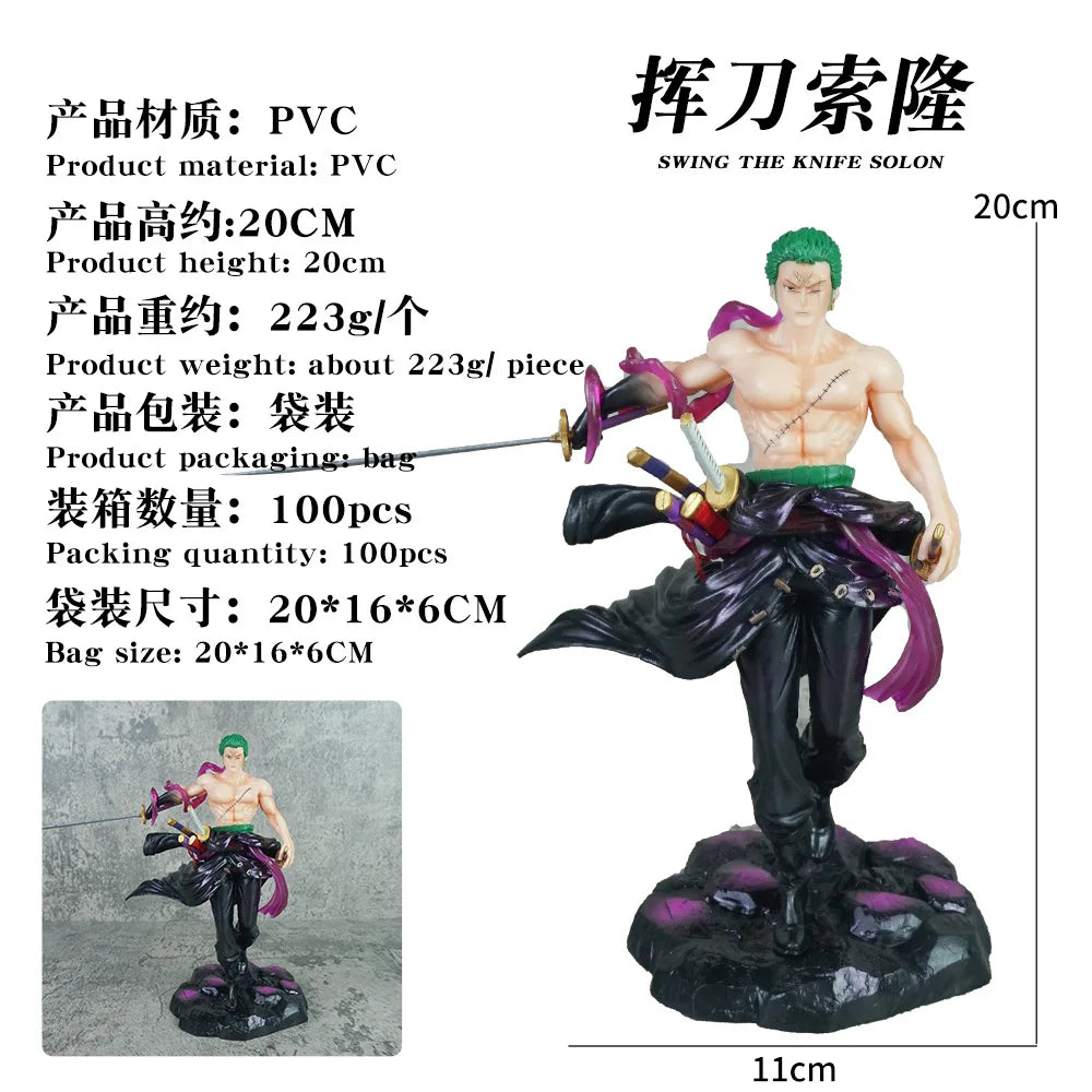 20CM Anime One Piece Roronoa Zoro Figure Swinging Sword Demon Slayer Action Standing Model Toy Gift Collection Action Figure PVC