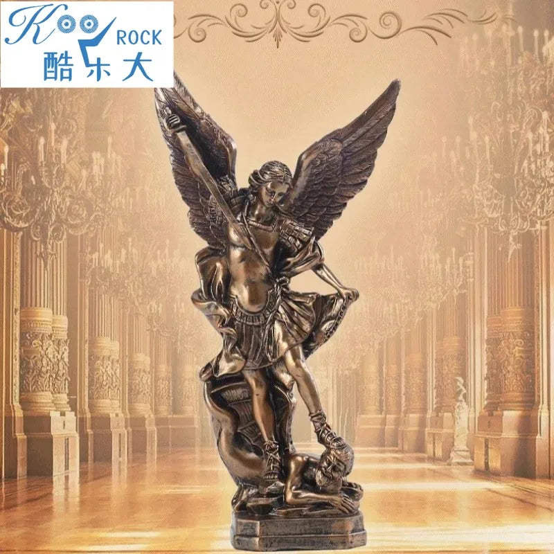 Bronze Saint Michael's Angel Statue,Classical Guarding Justice,Home Blessing Decoration,Guardian of Eden Resin Crafts Gift