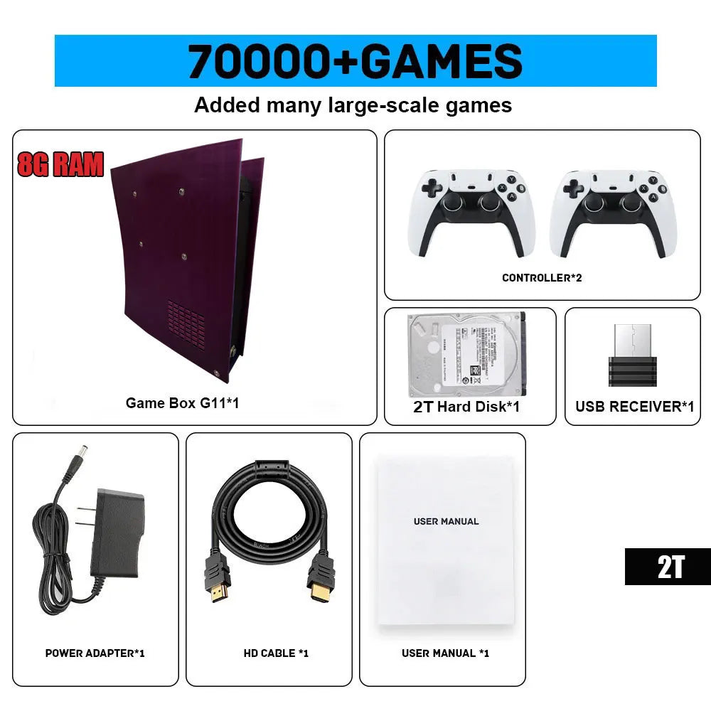 Win11 Game Console G11 70000+Classic Games 2T HDD 4K HD For WII PSP PS2 XBOX SATURN Wireless Controller 4G/8G Support 4 Player