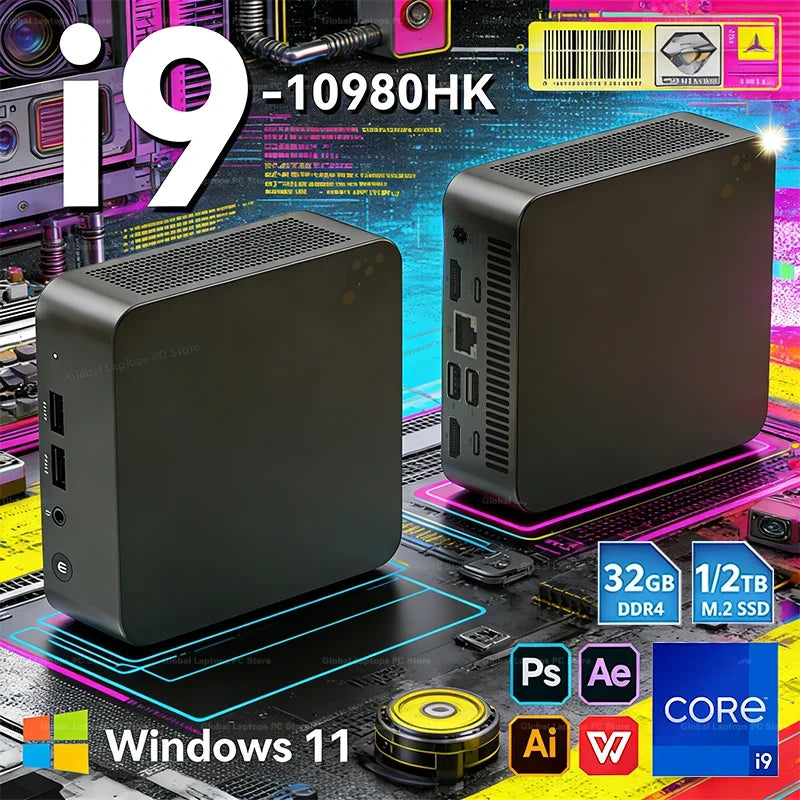 MINI PC Intel Core i9-10980HK Windows 11 Pro Computer 16GB 32GB RAM 1TB 2TB SSD Portable PC Gamer Office UHD Desktop Computer