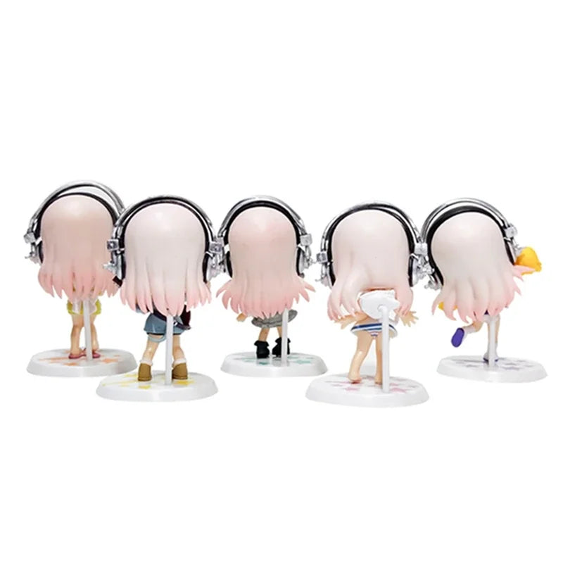 10CM Anime Figure Super Sonico Working Swimsuit Suit Chassis Q Version Model Dolls Toy Gift Collect Boxed Ornament PVC Material