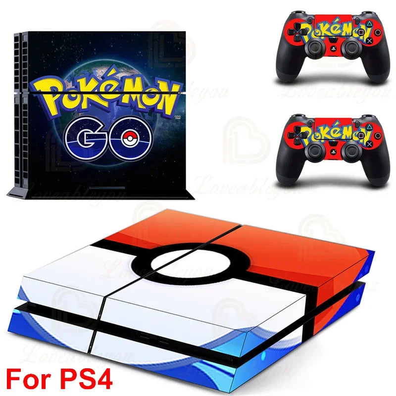 Gengar Stickers for SONY PS4 Pro Slim Console Pikachu Mew Full Body Skin Decals for PlayStation 4 Controller Gamepad