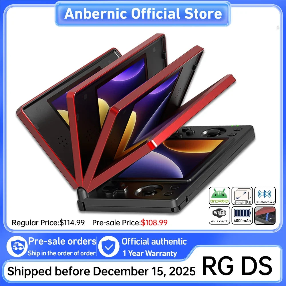 Anbernic RG DS Dual 4.0” IPS Screen Video Game Console Android 14 Support Dual Application On Split Screens & Hall Switch Chip