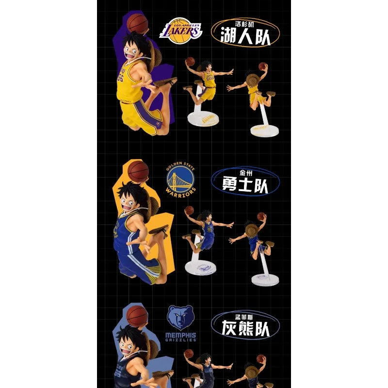 New Launch BANDAI One Piece × NBA MSP Luffy Action Figure -Los Angeles Lakers Bulls Warriors Collectible Model Toy Gift for Fans