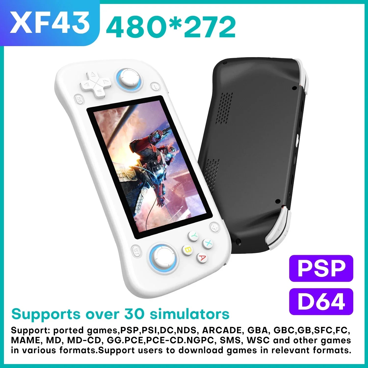 XISKT Open Source XF43 Retro Handheld Game Console 4.3" IPS Screen Linux System Game Players RK3128 Chip Portable Video Player