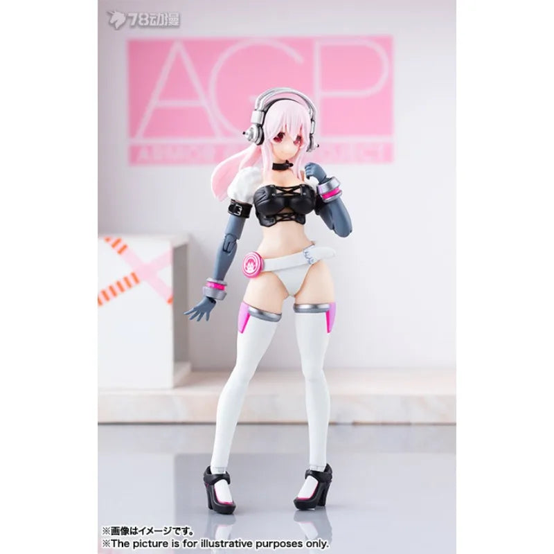 BANDAI Original AGP Mobile Doll Series Super Sonico Anime Action Figure Assembly Model Toys Collectible Model Ornaments Gif