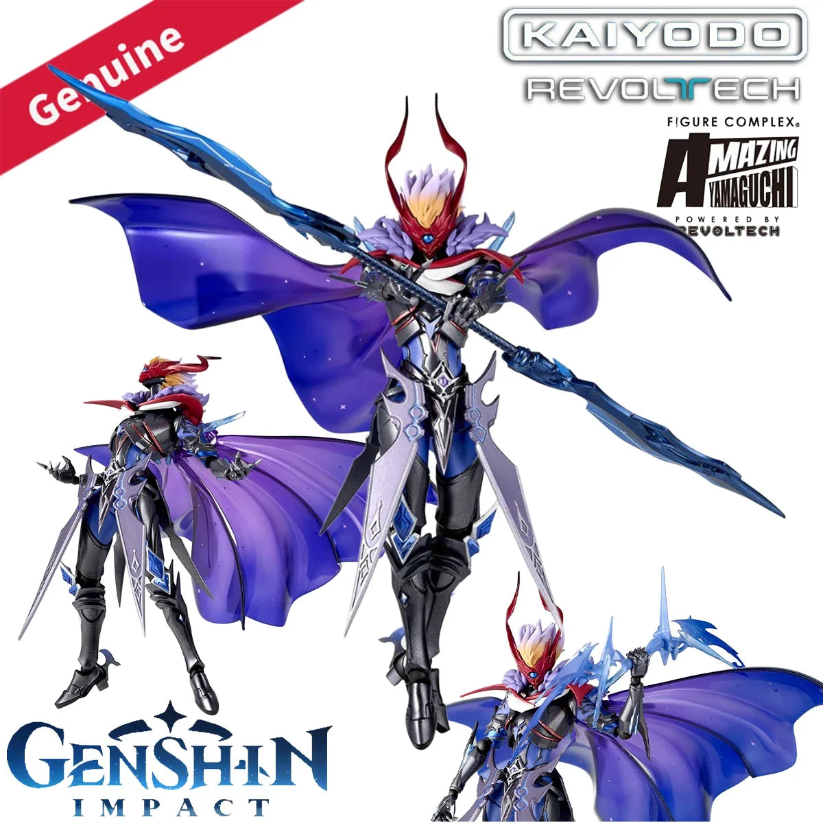 Original Genuine Kaiyodo Action/Dolls Amazing Yamaguchi Revoltech Genshin Impact Tartaglia Foul Legacy Ver H=180mm Action Figure