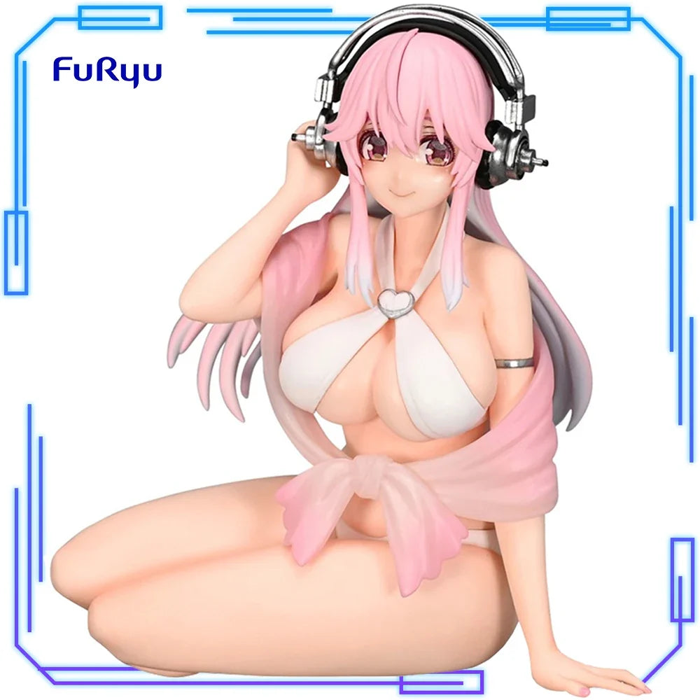 In Stock FuRyu Original Genuine Sexy Anime Girl Super Sonico Noodle Stopper White Bikini Ver. 11cm Collections Model Toy Figures