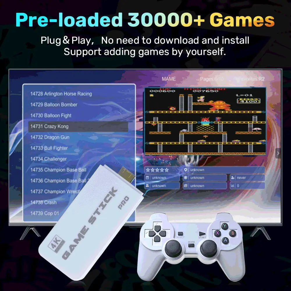 M15 Game Stick Mini TV Handheld Game Console 64G 30000+Retro Game HD Output for PS1/ARCADE/SNES/MAME/NEO GEO Wireless Controller