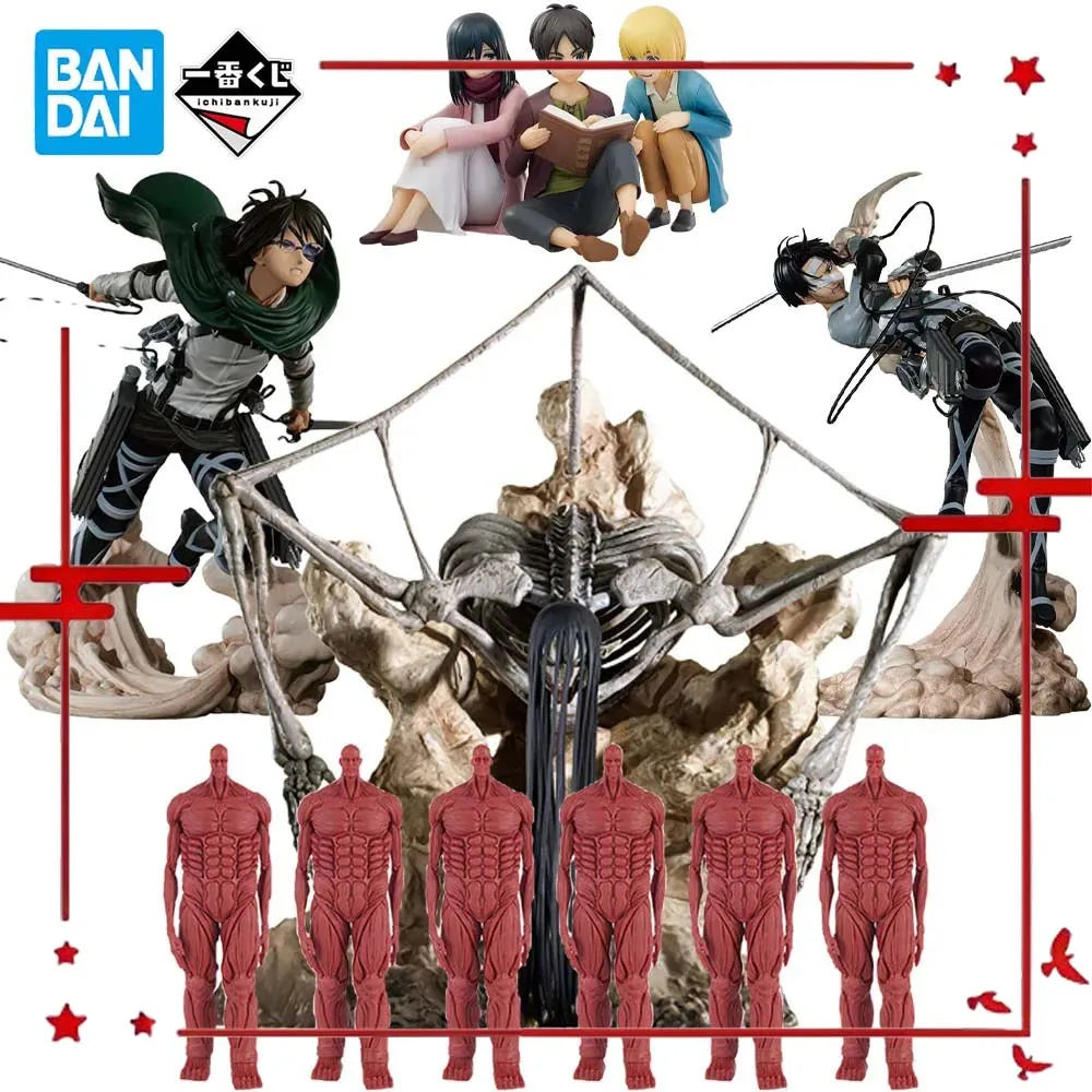 Auf Lager Original BANDAI Ichiban Kuji Attack on Titan Rumbling Levi Hange Zoe Eren Mikasa Figur Anime Modell Echtes Boxspielzeug