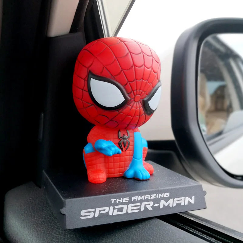 Q version of Batman Toy Figures Cartoon Bobble Head Doll Car Ornaments Marvel's The Avengers Capped Captain Spiderman Model Doll