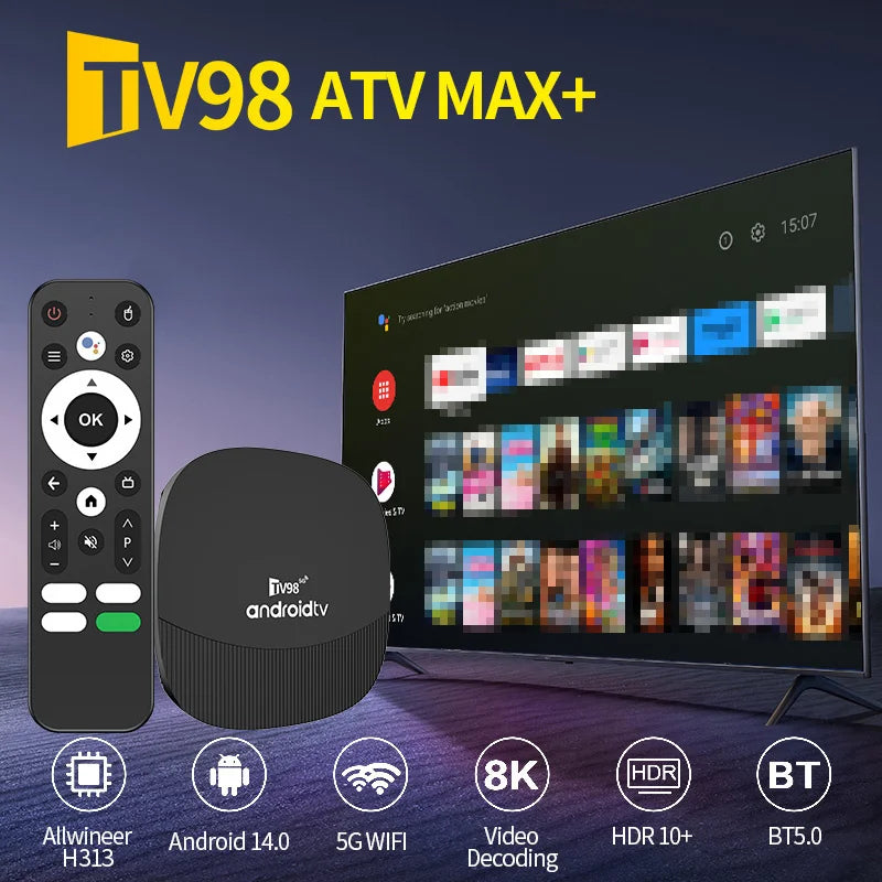 TV98 ATV Max Plus TV Box 8K 4K Android 14 Set Top Box 4G 5G 8GB 128GB Voice Remote WiFi Media Player Ultra Smart TV Box iptv