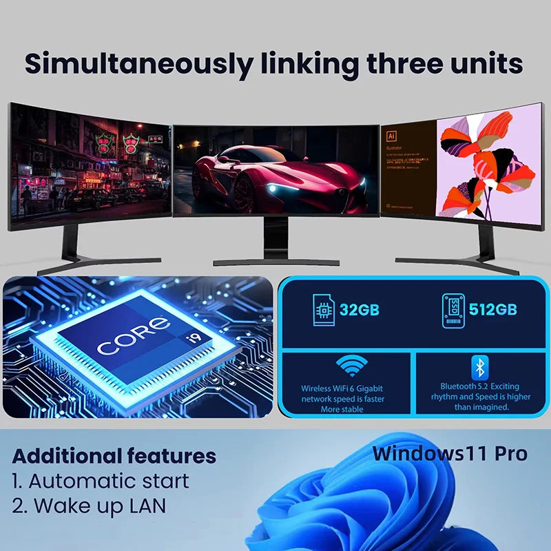 Core i9 10980HK Mini PC Windows 11 32GB DDR4 512GB 1TB 2TB SSD Portable Gaming Mini PC WiFi6 BT5.2 4K Mini Computer PC Desktop