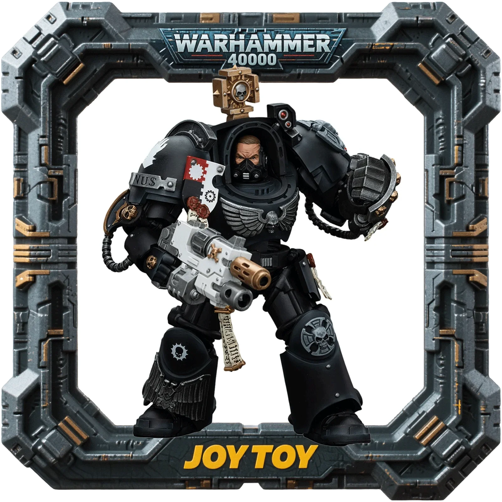 JOYTOY Warhammer 40K 1/18 Scale Action Figure - Iron Hands Terminator Captain with Interchangeable Weapons & Display Base