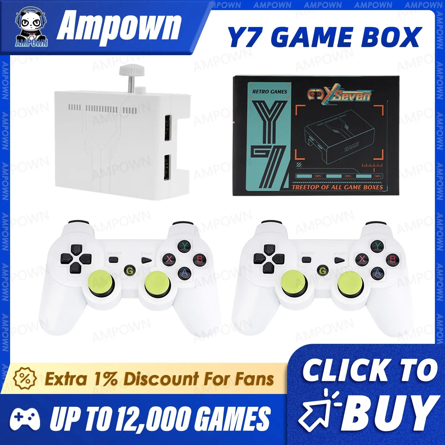 Ampown Y7 Video Game Console Linux System 256G Built 12000 Games Rechargeable Wireless Handle Low Latency Connection Player Gift