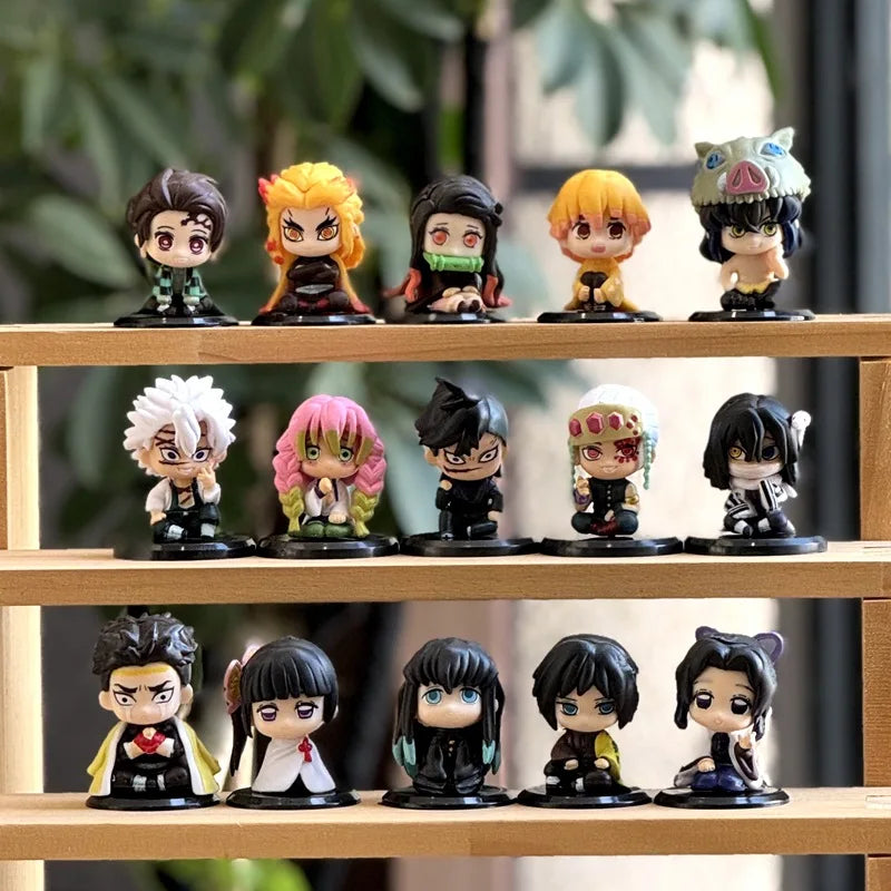 Anime  Demon Slayer Sitting Ghost Doll Anjiro Nidouzi Inosuke Zenizu 10pcs Set Q Version Figure Action Figure Movie Model Toy