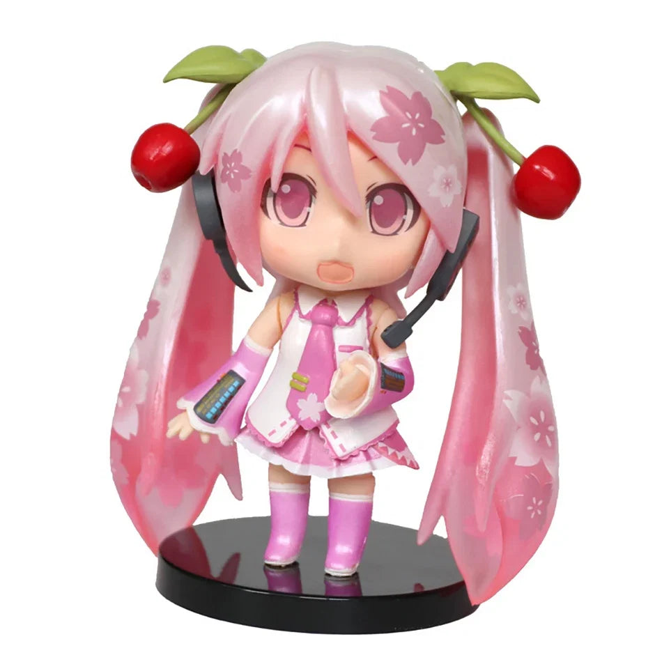 3Pcs Anime Q Version Figure Cute Girl Mini Ornaments Kawaii Pink Green Hatsune Home Desk Decoration Adult Toys Kid Birthday Gift