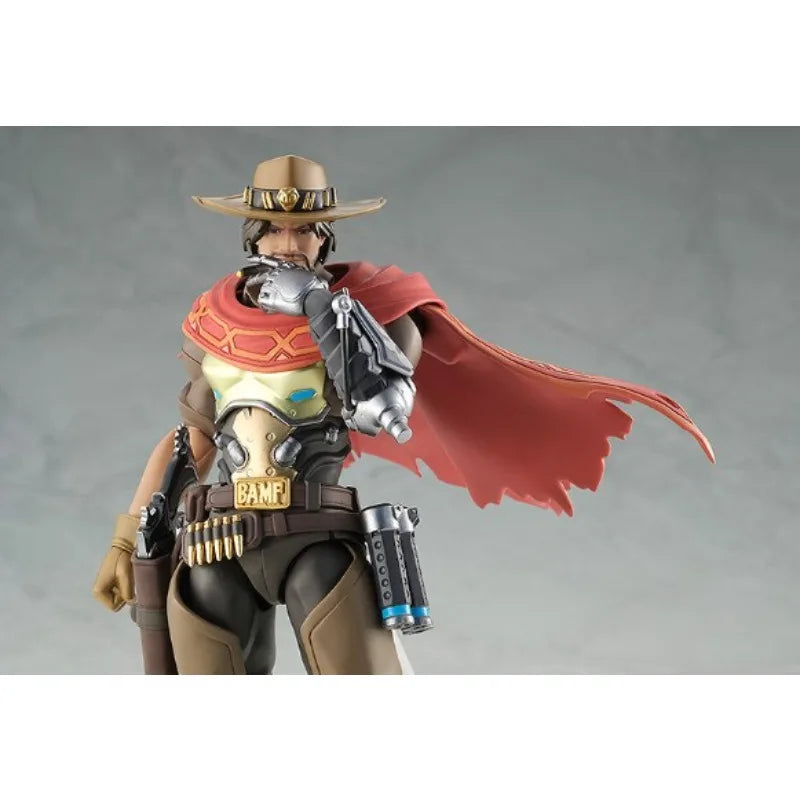 Max Factory Figma #438 McCree-155mm PVC/ABS Doll Removable Red Cape Flashbang+Peacekeeper Parts All-Ages Movable Action Figure