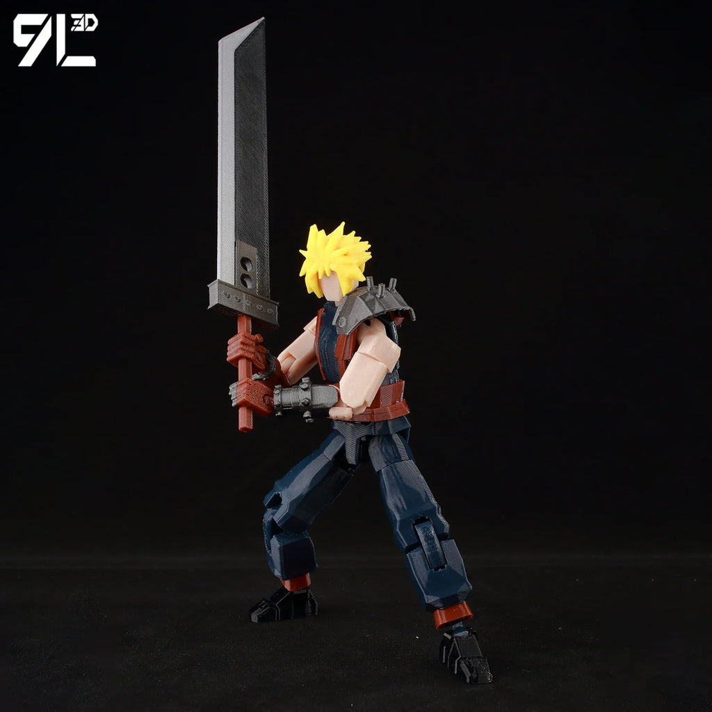 9L3D Cloud FFVII Figure Buster Sword Multi-Joint Articulated Lucky Dummy 13 Anime Action Model Posing Display Children Games toy