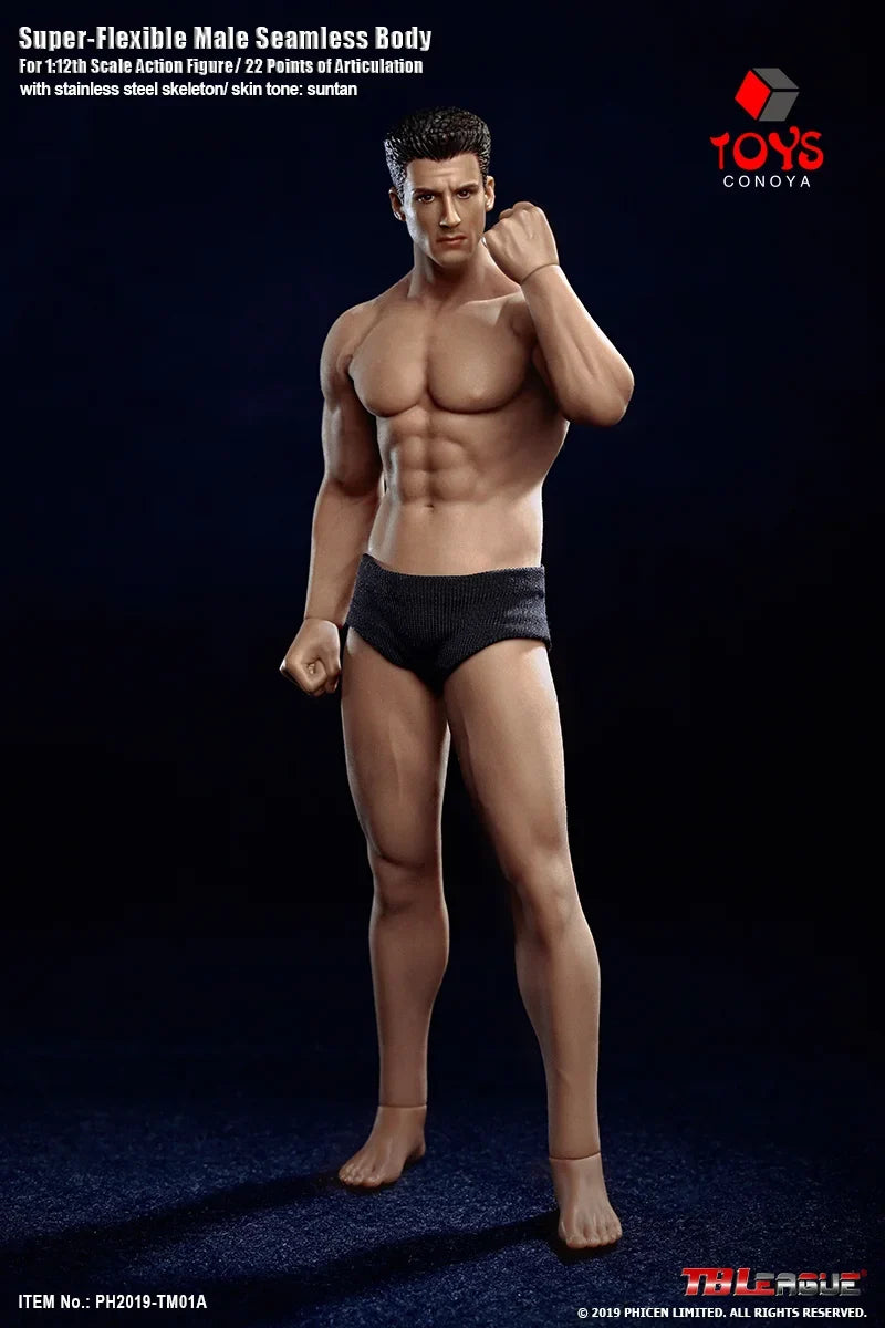 TBLeague Phicen TM01A TM02A 1/12 Suntan Skin Super-Flexible Seamless Steel Stainless Skeleton Male Body 6'' Action Figure Doll