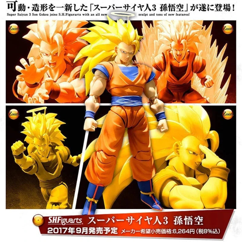 Dragon Ball Super Saiyan 3 Goku Action Figure - Collectible Shf Model with Decorative Hands Ideal for Fans And Collectors
