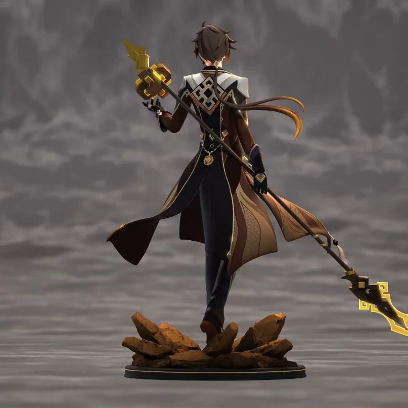 26cm Genshin Impact Zhongli Standing Position Hold A Knife Game Gk Statue Boys Collection Desktop Decoration Ornament Toys Gifts