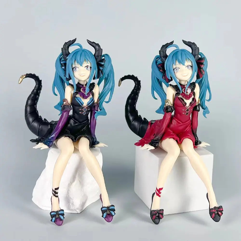 14cm Cute Miku Dragon Maid Anime Action Figure Girl Little Devil Sitting Noodle Stopper Model Toys Child PVC Doll Boxed