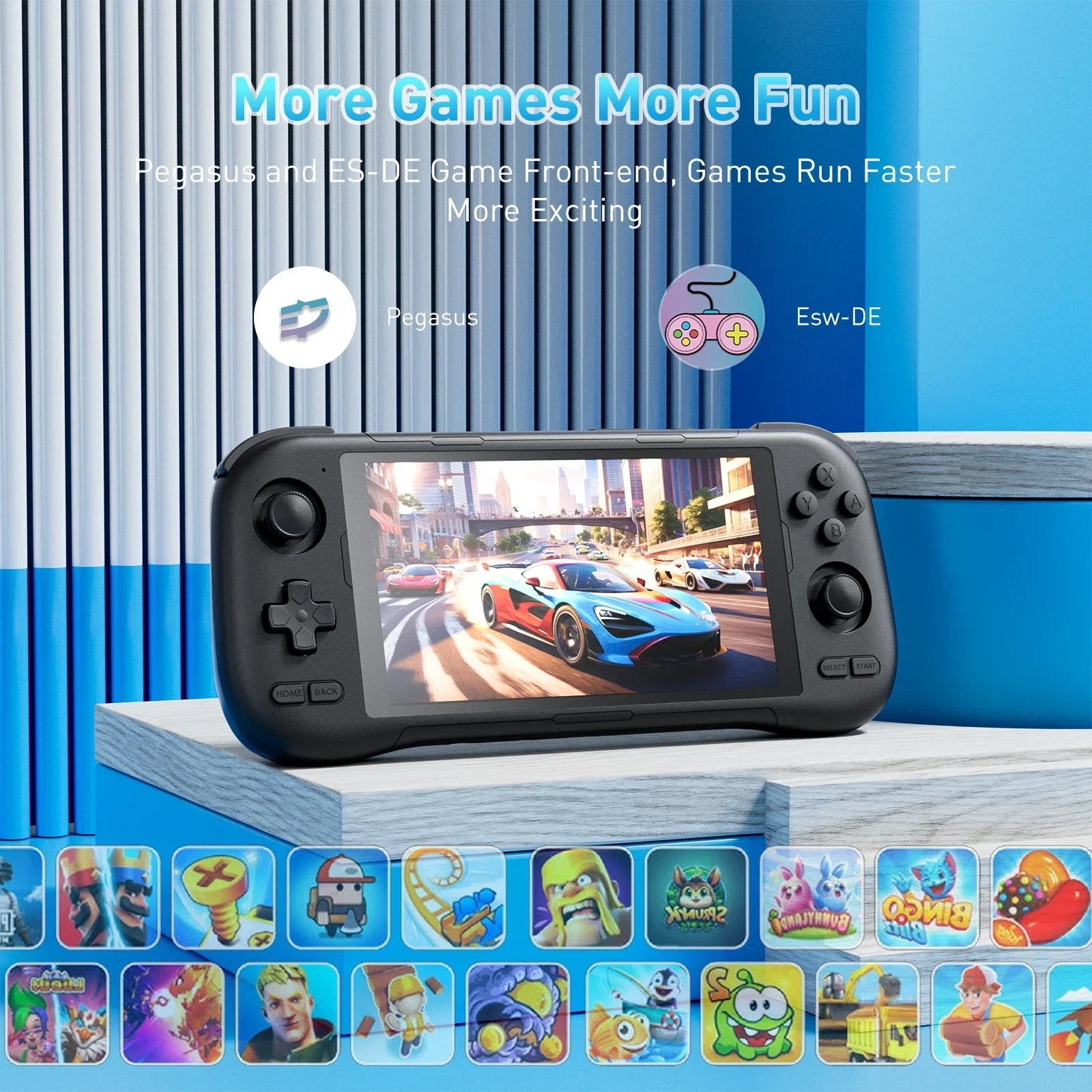 GAMINJA ANS22 Handheld Game Console 5.5-Inch HD Screen Dual Joysticks PSP & Arcade Retro Games Android OS 256GB Combined Memory