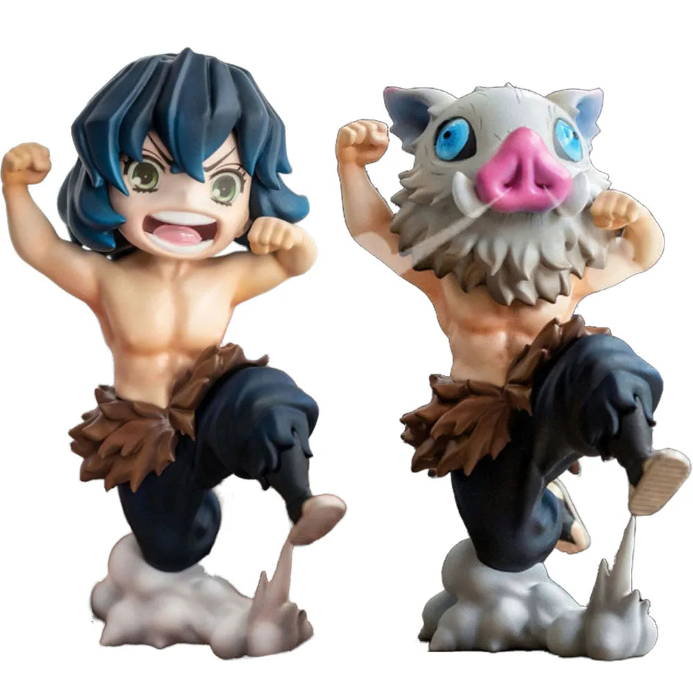 Anime  Kimetsu No Yaiba Hashibira Inosuke Figure Humanoid Beast-Shaped PVC Q Version Sitting Model Toy Action Figure Cute 10CM