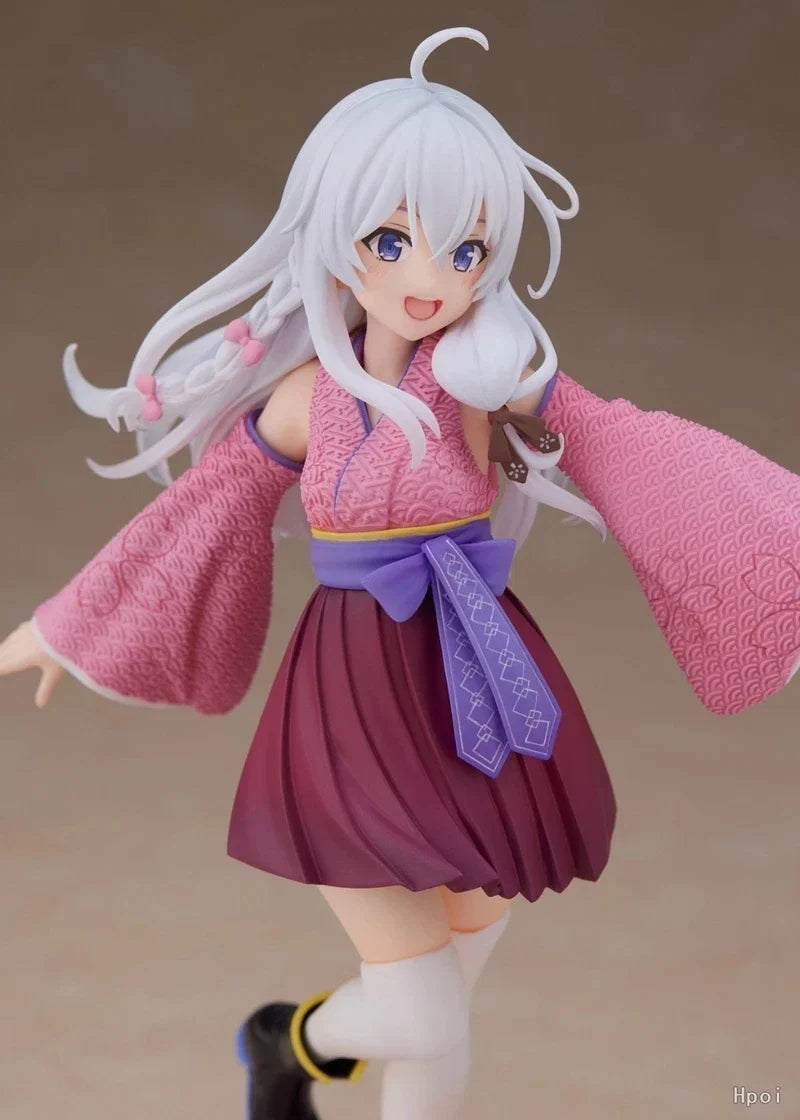 20CM Anime Wandering Witch: The Journey Elaina Figure PVC Cute Standing On One Foot Kimono Knee Socks Model Toys Ornaments Gifts