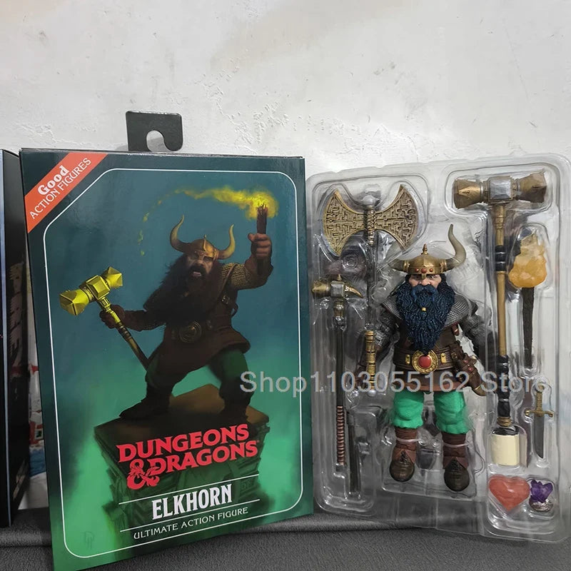 Original Neca Dragon And Dungeon Anime Figur Zwergenkrieger Elkhorn Actionfiguren Handmodell Spielzeug Sammlerstück Geburtstagsgeschenke