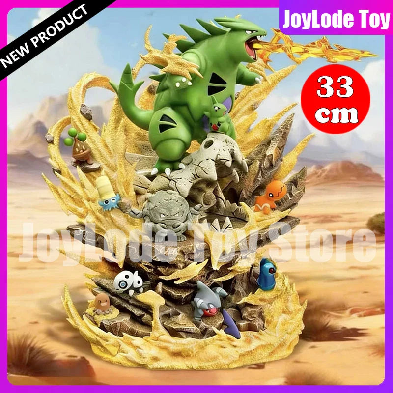 Neue Tyranitar Figur Anime Figuren Sand Serie Familienfigur Tyranitar Sandsturm Szene PVC Statue Sammlung Modell Spielzeug Geschenk