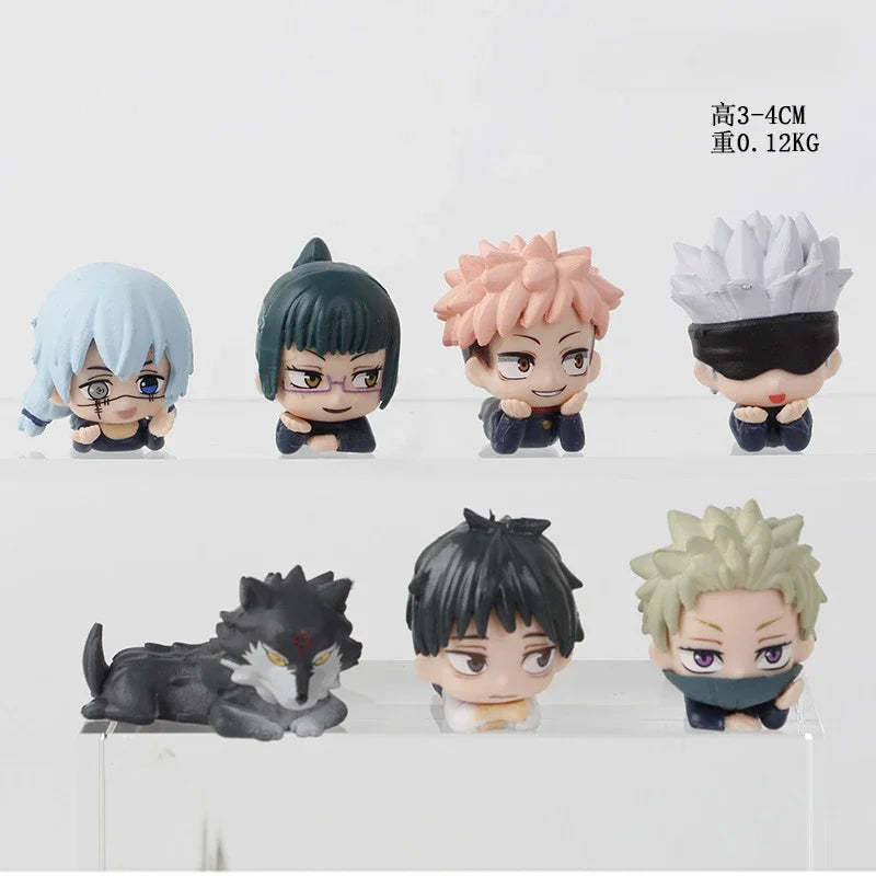 7Pcs/Set Lying Style Anime Jujutsu Kaisen Mini Figure Toys 3-4cm Satoru Gojo Mini Cute Gk PVC Statue Figurine Collectible Toys