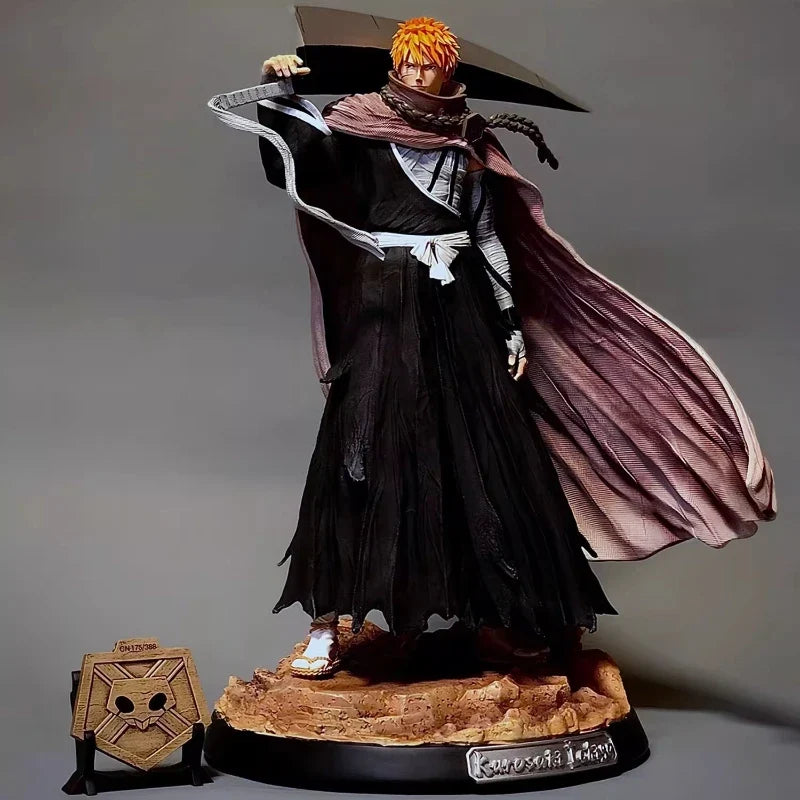 Bleach 33cm Kurosaki Ichigo Action Figures GK Kit Carrying Sword Model Wearing Cloak Sculpture Anime Toy Desktop Ornament Gift