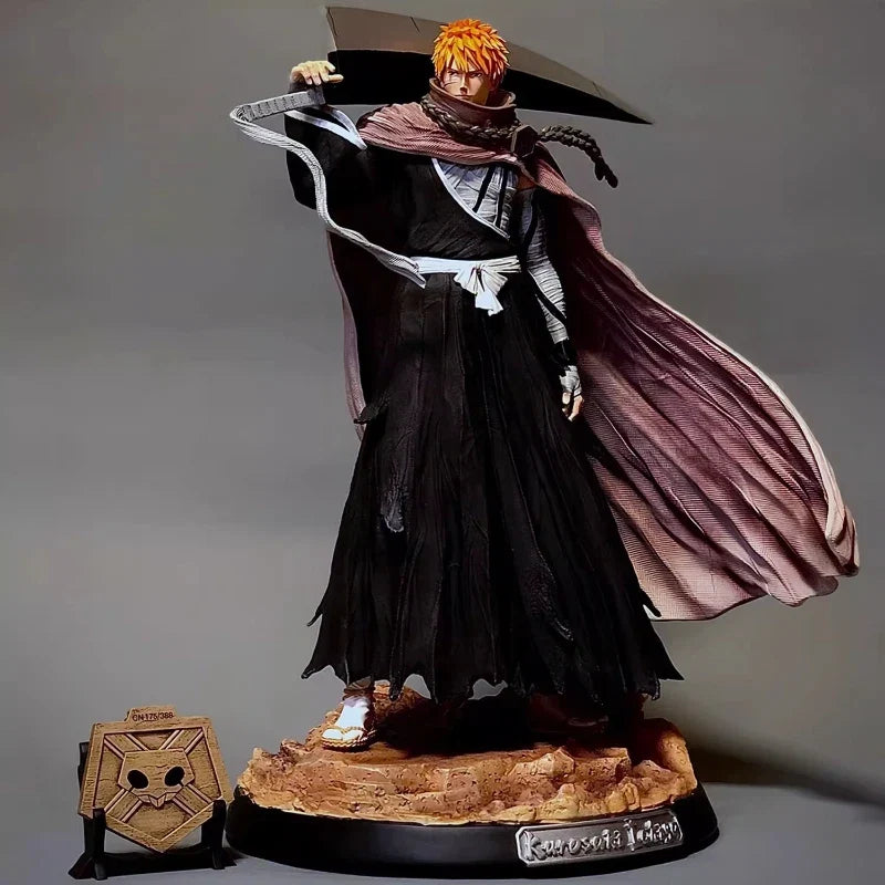 Bleach 33cm Kurosaki Ichigo Action Figures GK Kit Carrying Sword Model Wearing Cloak Sculpture Anime Toy Desktop Ornament Gift