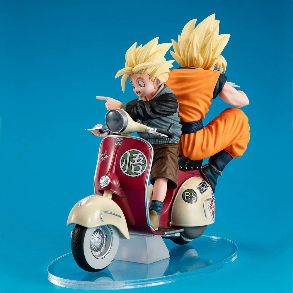 Original in Stock MegaHouse Dragon Ball Z - Son Gohan SSJ - Son Goku SSJ Desktop Real McCoy EX - & Bike Anime Figure Garage Kit
