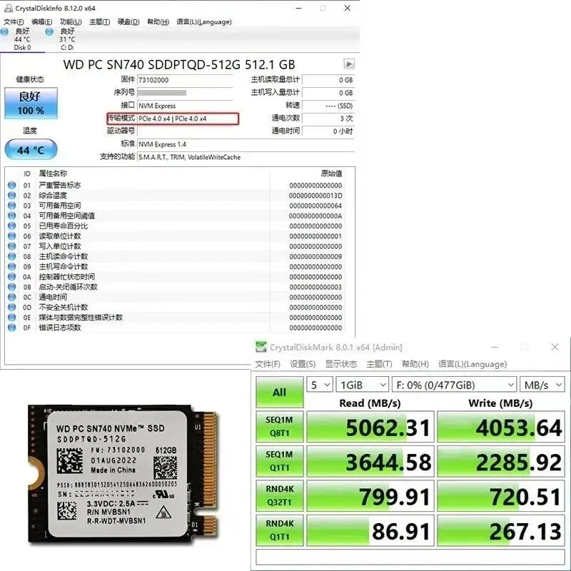 WD SN740 1TB 2TB 512GB 256GB M.2 SSD 2230 NVMe PCIe Gen 4x4 3x4 SSD For Microsoft Surface ProX Steam Deck ROG ally