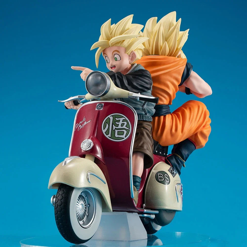 Original in Stock MegaHouse Dragon Ball Z - Son Gohan SSJ - Son Goku SSJ Desktop Real McCoy EX - & Bike Anime Figure Garage Kit