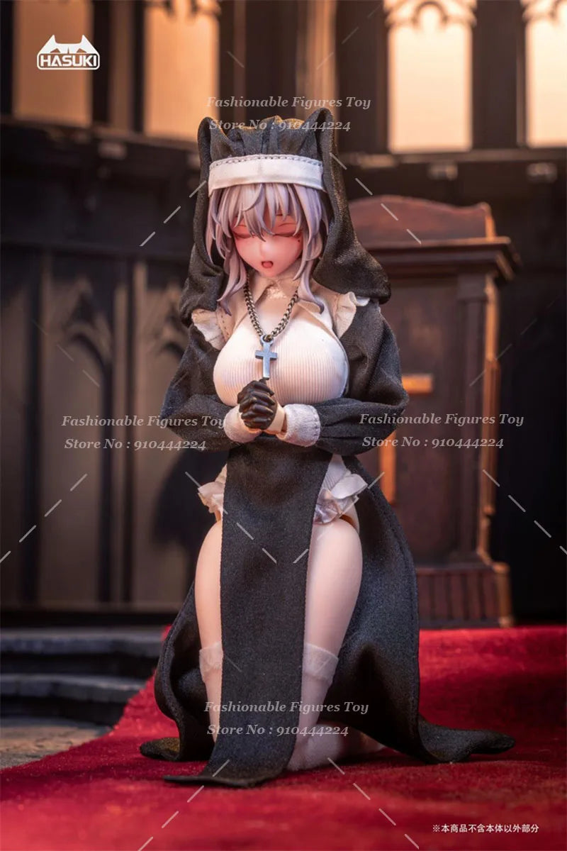 HASUKI CS017 1/12 Female Soldier Nun Uniform Cute Anime Girl Elastic Black Skirt Hat Socks Set Fit 6Inch Action Figure Body