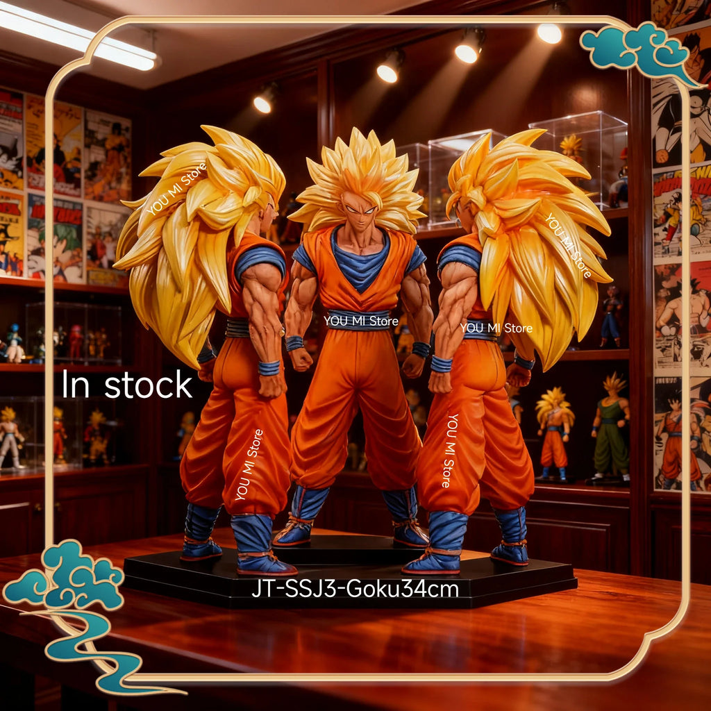 Dragon Ball Goku SSJ3 Statue 34cm,JT Collection PVC Decor for Desk Birthday Gift toy,Super Saiyan 3 Anime Action Figure Model
