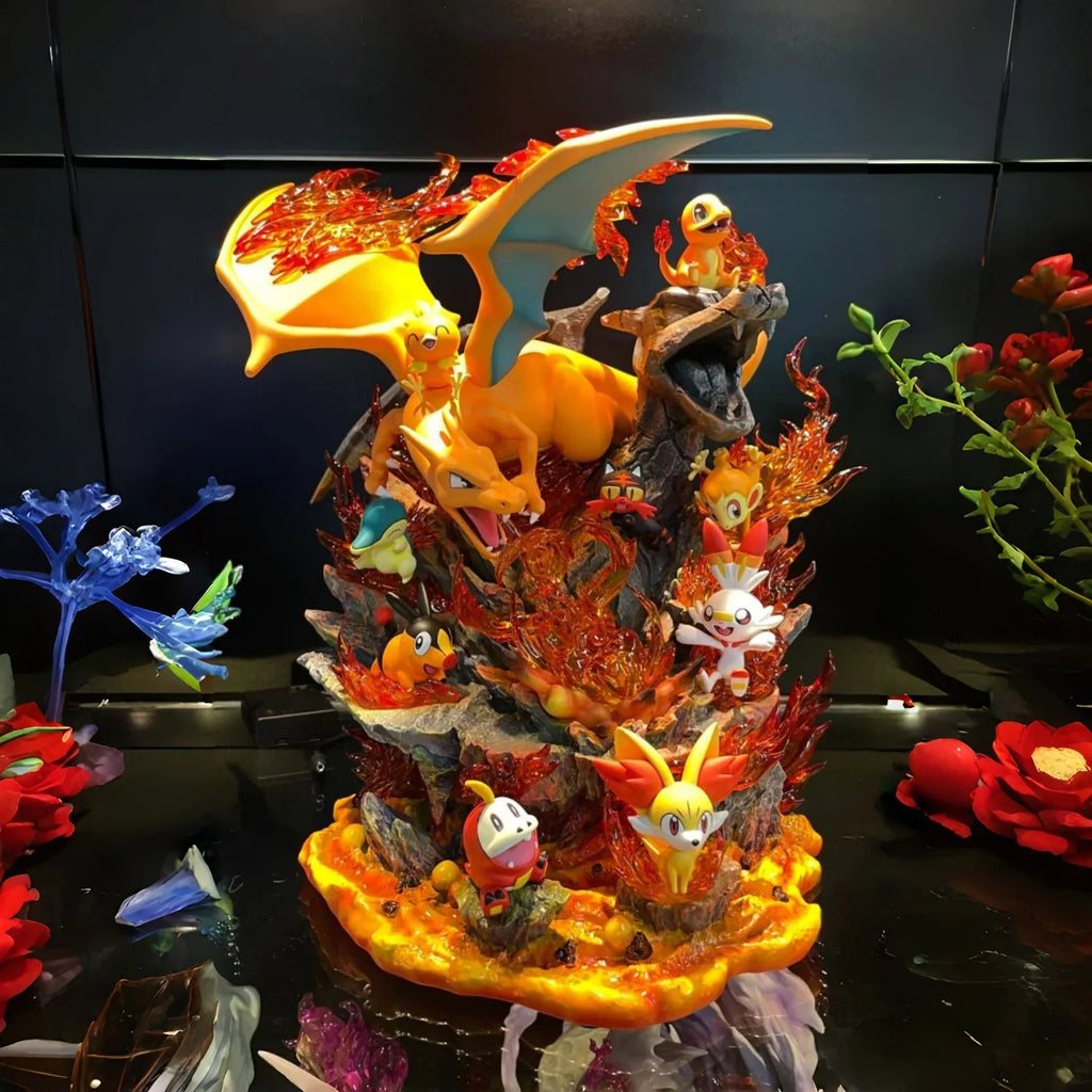 Anime Pokemon Charizard Family Figure Bucket Ocean Blastoise Valley Collectible Action Figurine Statue Dolls Model Ornament Gift