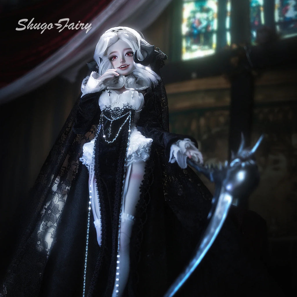 BJD Doll 1/4 Cassandra Fullset C Bariy Big Chest Body Demon Goat Horn Nun Satanic Evil Theme Resin Figure Shugafairy
