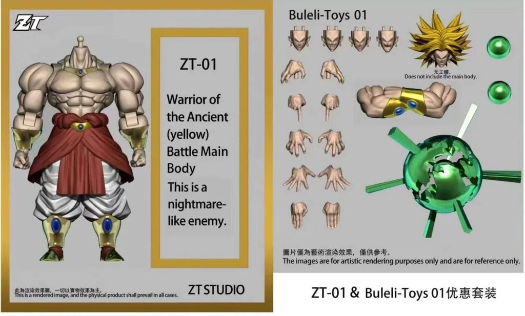 ZT Toys Studio Ancient Warrior Broly Aciton Figure 1/12 Green Yellow Long Hair Broli Figure Dragon Ball Anime Collect Model Gift