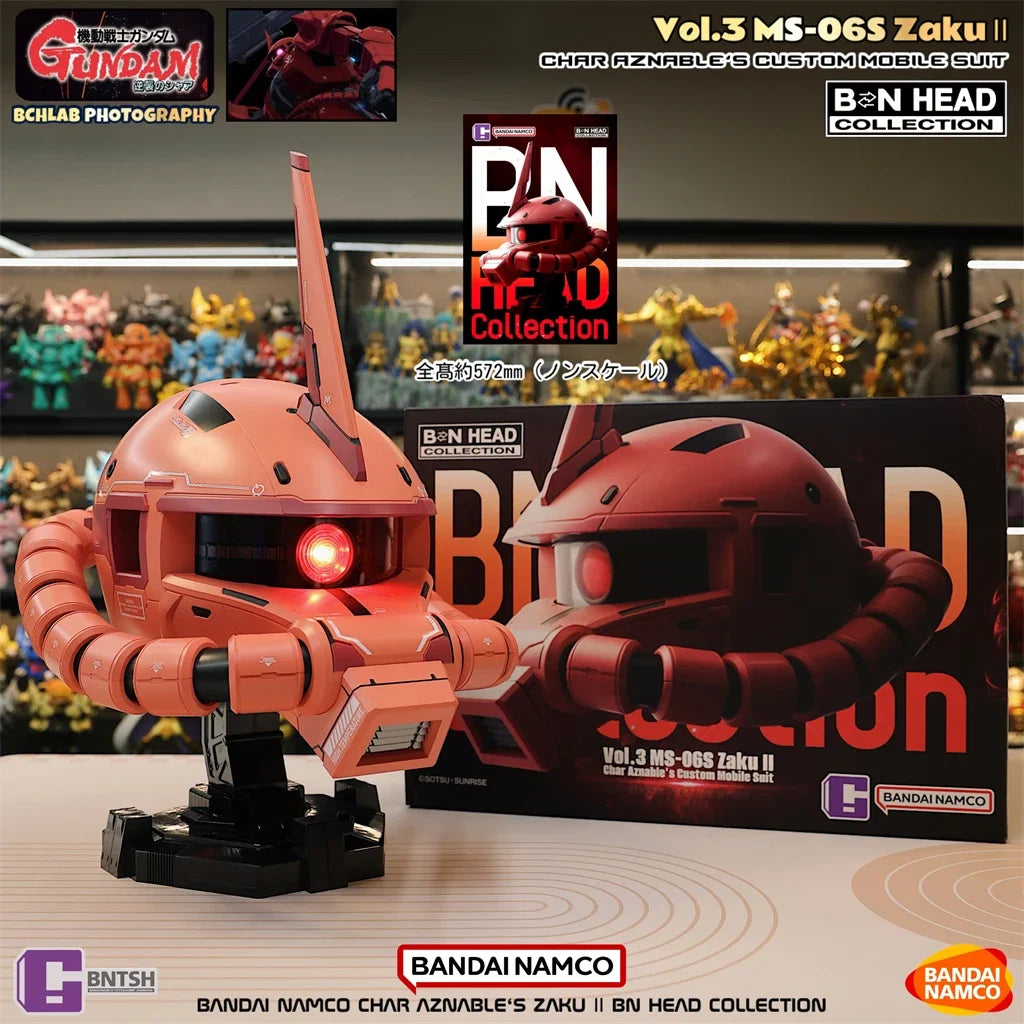 In Stock Bandai Char's Zaku Helmet, BN HEAD Oversized LED Light Up Collectible, Gundam Anime Decor Gift for Men
