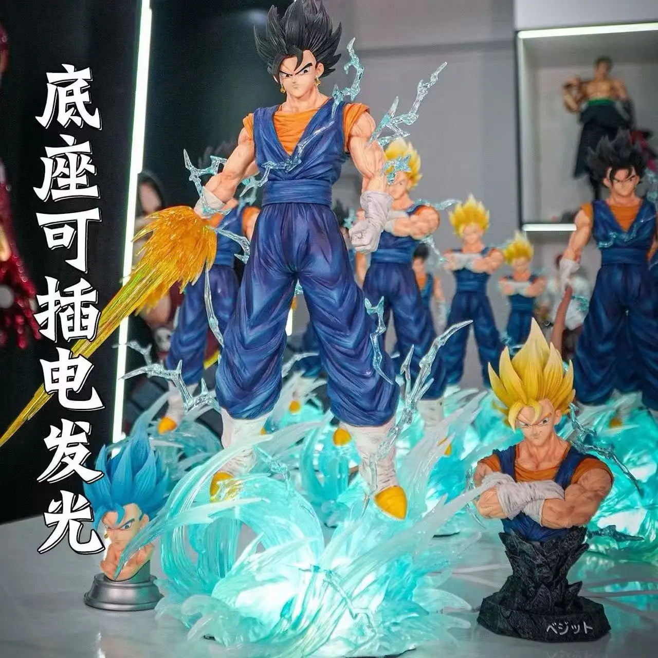 Jt Statue 38cm/14.96inch Dragon Ball Z Vegetto Figure 3 Heads Replace Super Saiyan Action Figures Collection Model Toys Gifts
