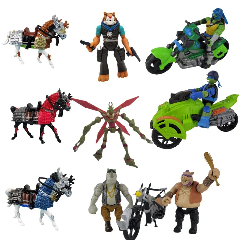 Playmates Turtles Action Figure Puppet Horse Motorcycle Rhinoceros Tiger Scene Models Anime Model Doll Desktop Decoration