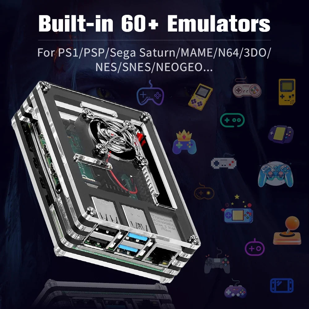 Raspberry Pi 4B Retro Game Console/Mini PC With 90000+ Games For PS1/PSP/Sega Saturn/NES/SNES/MAME/3DO/NDS Portable Game Player