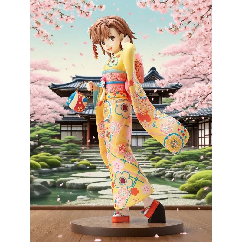 F:NEX Original:Toaru Kagaku No Railgun Misaka Mikoto kimono 24cm PVC Action Figure Anime Figure Model Toys Collection Doll Gift